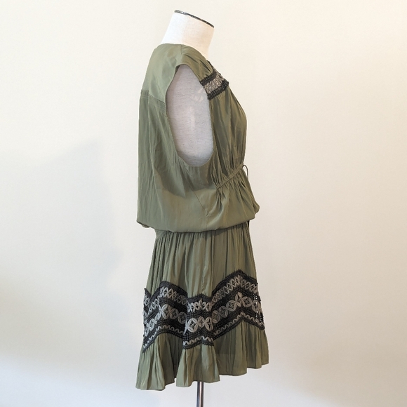 Ramy Brook Isra Mini Dress Sleeveless Deep V Neck Crochet Detail Clover XL NWT - Picture 7 of 16